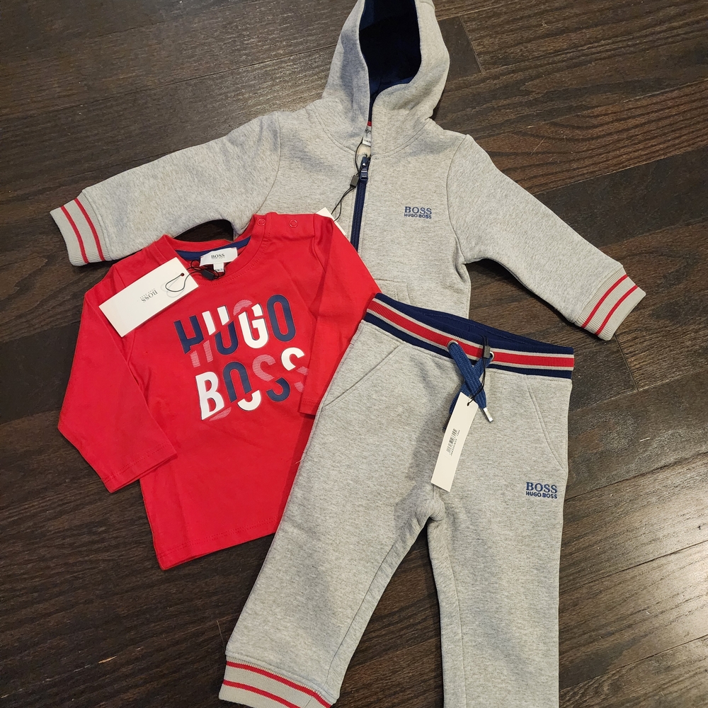 Hugo Boss Baby Outfit Set - Gray and Red